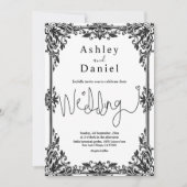 黒エレガント白クラシックフォーマル結婚の 招待状 (正面)