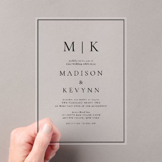 黒エレガント白クラシック結婚 アクリル招待状 (インサイチュ (ポータブル))