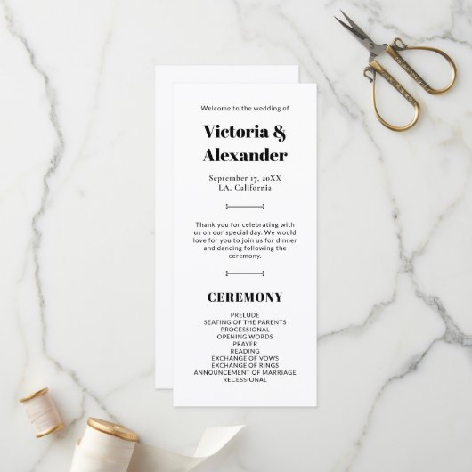 黒エレガント白クラシック結婚 プログラム (正面/裏面インサイチュ)