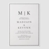 黒エレガント白クラシック結婚 ベラム紙招待状 (正面)