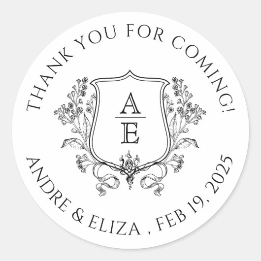黒エレガント白クレストモノグラムありがとうC ラウンドシール (正面)