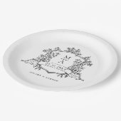 黒エレガント白クレストモノグラム結婚ズ ペーパープレート (アングル)