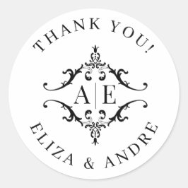 黒エレガント白クレストモノグラム結婚ズ ラウンドシール