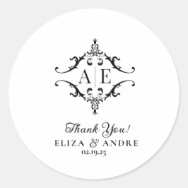 黒エレガント白クレストモノグラム結婚ズ ラウンドシール