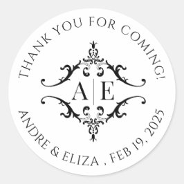 黒エレガント白クレストモノグラム結婚ズ ラウンドシール