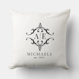 黒エレガント白クレストモノグラム装飾用クッション クッション