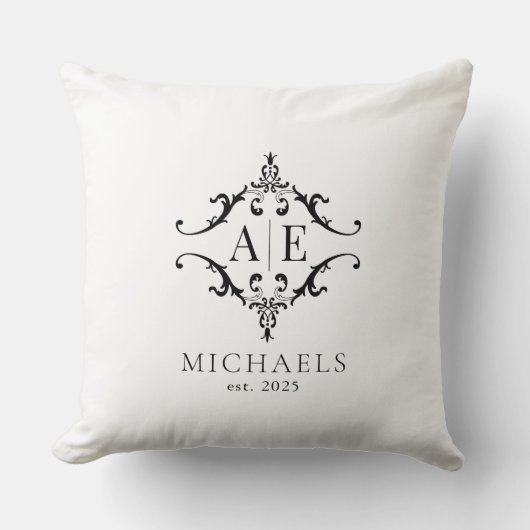 黒エレガント白クレストモノグラム装飾用クッション クッション (正面)