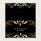 黒エレガント白グリッターフローラスワールレース 名刺 (外部フラット)