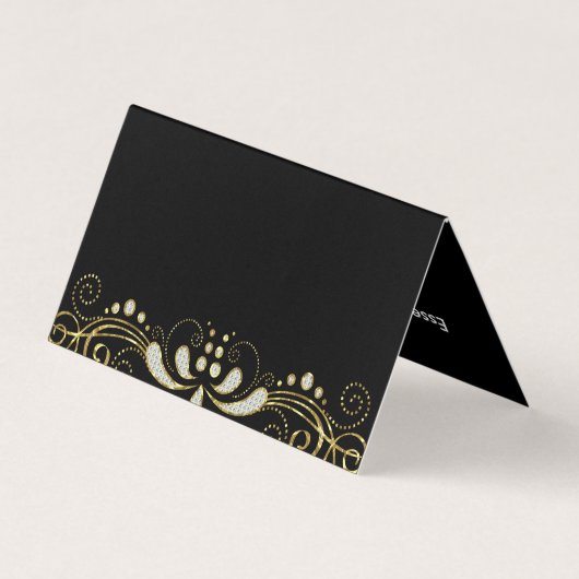 黒エレガント白グリッターフローラスワールレース 名刺 (裏面)