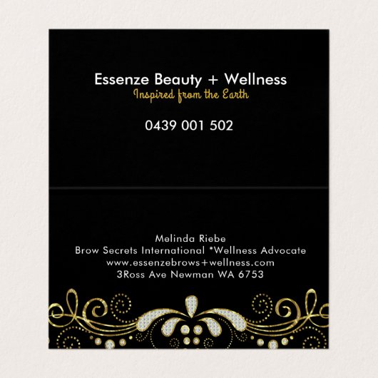 黒エレガント白グリッターフローラスワールレース 名刺 (内部フラット)