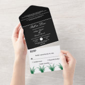 黒エレガント白グリーングラス秋の結婚式 オールインワン招待状 (貼ってはがせる)
