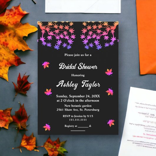 黒エレガント白グロー秋ブライダルシャワー 招待状