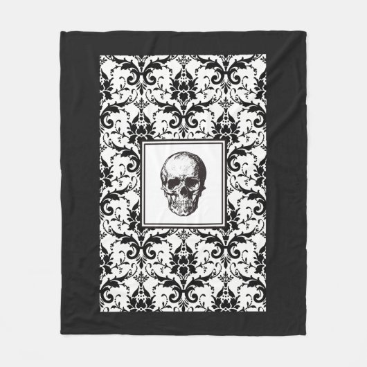 黒エレガント白ゴシックスカル フリースブランケット (正面)