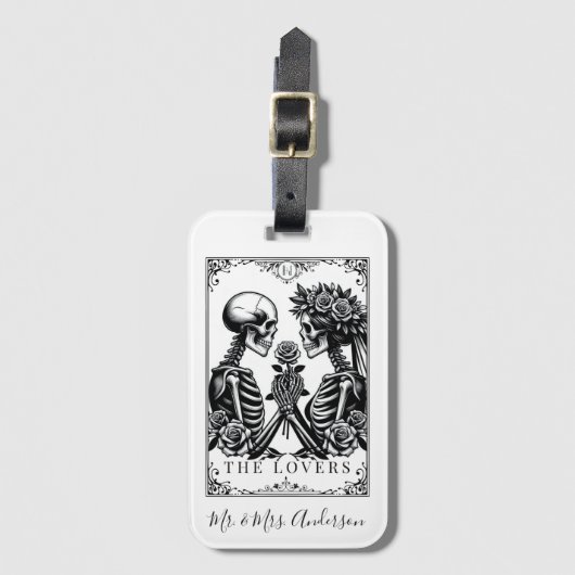 黒エレガント白ゴシックタロット結婚ズ ラゲッジタグ (正面縦)
