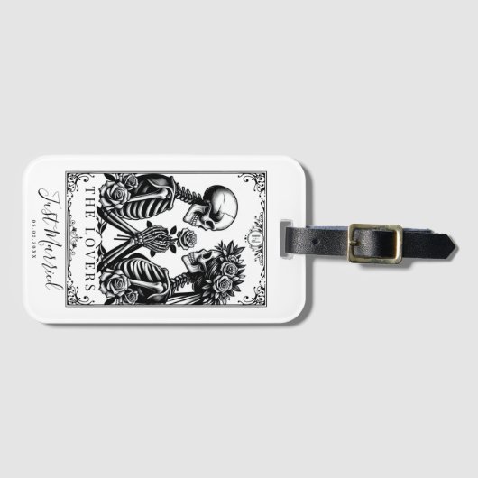 黒エレガント白ゴシックタロット結婚ズ ラゲッジタグ (正面横)
