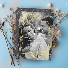 黒エレガント白ゴールデンカスタムフォト結婚ズ 招待状