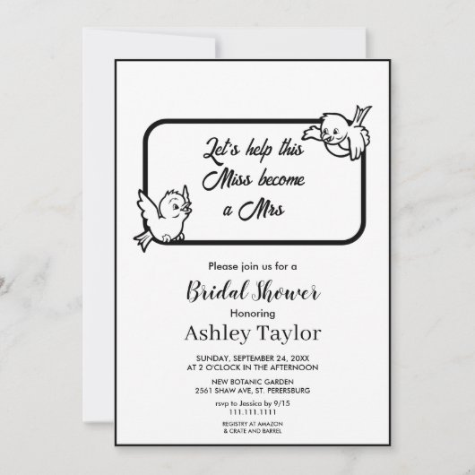 黒エレガント白シックスタイリッシュブライダルシャワー 招待状 (正面)