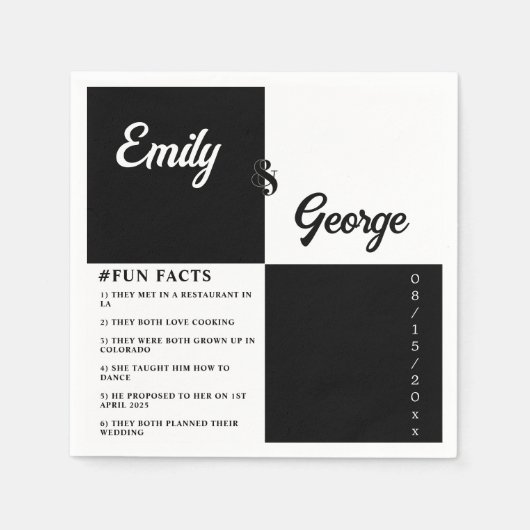 黒エレガント白シックモダンシンプル結婚ズ スタンダードカクテルナプキン (正面)