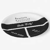 黒エレガント白シック40モダン歳の誕生日 ペーパープレート (アングル)