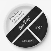 黒エレガント白シック40モダン歳の誕生日 ペーパープレート (正面)