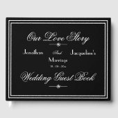 黒エレガント白シッパーソナライズされたク結婚ス ゲストブック (正面)