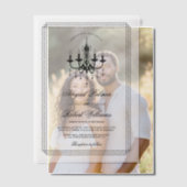 黒エレガント白シャンデリア旧マネー結婚ズ ベラム紙招待状 (オフセット (カップル))