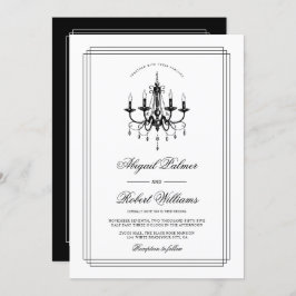 黒エレガント白シャンデリア旧マネー結婚ズ 招待状