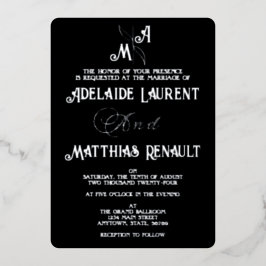 黒エレガント白シルバストライプのー結婚ズ 箔招待状