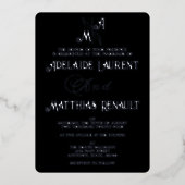 黒エレガント白シルバストライプのー結婚ズ 箔招待状 (正面)