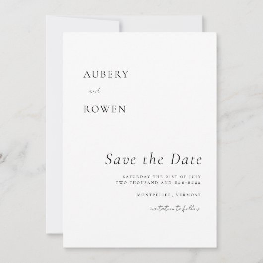 黒エレガント白シンプルミニマ結婚リスト セーブザデート (正面)