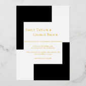 黒エレガント白シンプルモダン結婚金ゴールド 箔招待状 (正面)