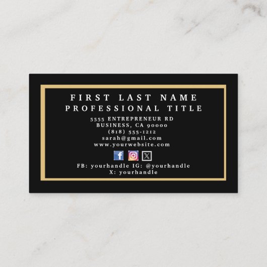 黒エレガント白ストライプの 名刺 (裏面)