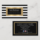 黒エレガント白ストライプの 名刺 (正面/裏面)
