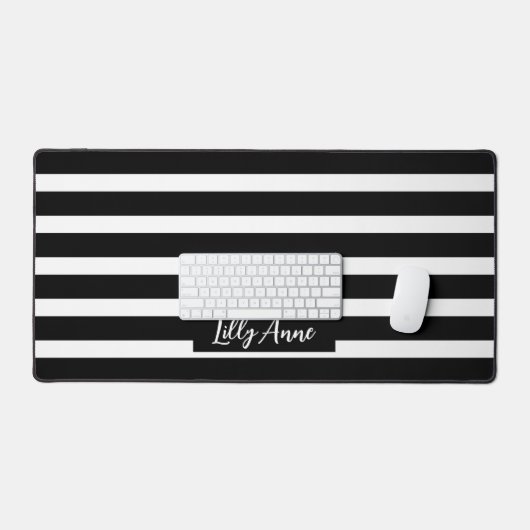 黒エレガント白ストライプパーソナライズされた デスクマット (キーボード&マウス)