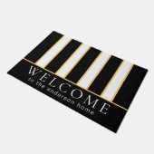 黒エレガント白ストライプパーソナライズされた ドアマット (アングル)