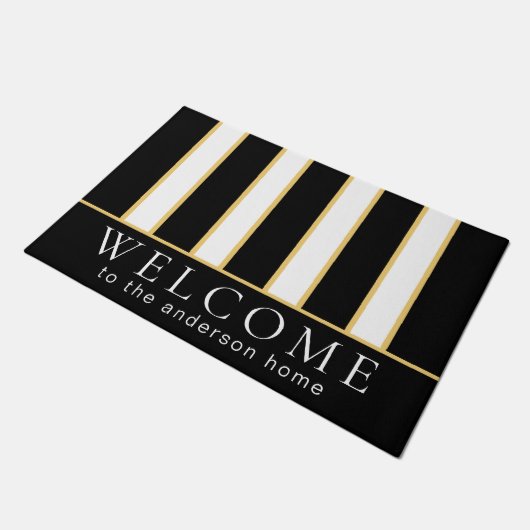 黒エレガント白ストライプパーソナライズされた ドアマット (アングル)