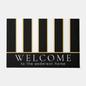 黒エレガント白ストライプパーソナライズされた ドアマット (正面)