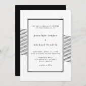 黒エレガント白ストライプ結婚の 招待状 (正面/裏面)