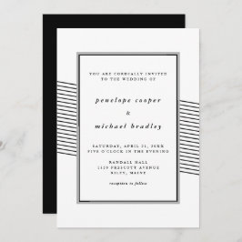 黒エレガント白ストライプ結婚の 招待状