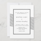 黒エレガント白ストライプ結婚の 招待状 (正面)