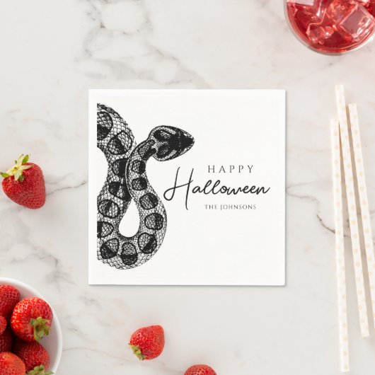 黒エレガント白スネークハロウィーン スタンダードカクテルナプキン (インサイチュ)