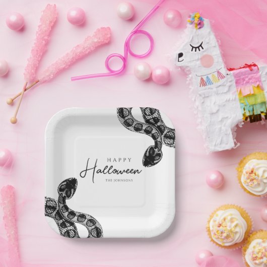 黒エレガント白スネークハロウィーン ペーパープレート (パーティー)