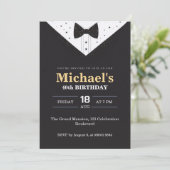 黒エレガント白スーツ男子40歳の誕生日 招待状 (スタンド正面)