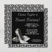 黒エレガント白ゼブラスウィート16パーティー 招待状 (正面/裏面)