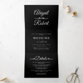 黒エレガント白タイポグラフィフォト結婚ズ 三つ折り招待状 (内部)