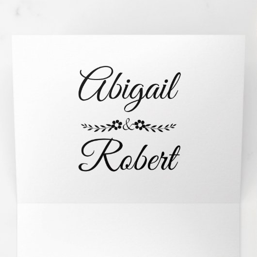 黒エレガント白タイポグラフィフォト結婚ズ 三つ折り招待状 (内部最初)