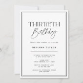 黒エレガント白タイポグラフィ30歳の誕生日 招待状 (正面)