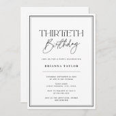 黒エレガント白タイポグラフィ30歳の誕生日 招待状 (正面/裏面)