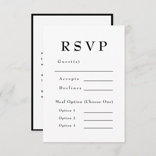 黒エレガント白タイムレス結婚ズ 出欠カード (正面/裏面)