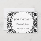 黒エレガント白ダマスクフローラ結婚ズ セーブザデート (正面)